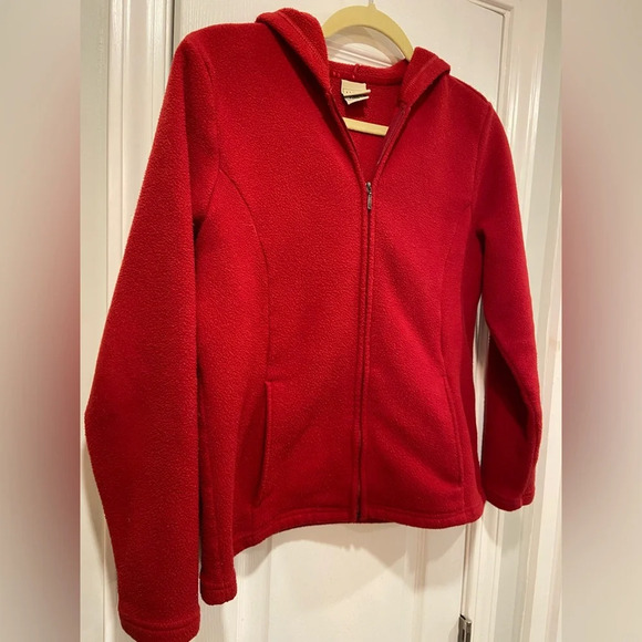 L.L. Bean Women’s Y2K Red Full Zip Hooded Fleece Jacket Hooded Pockets Size S - Picture 3 of 10